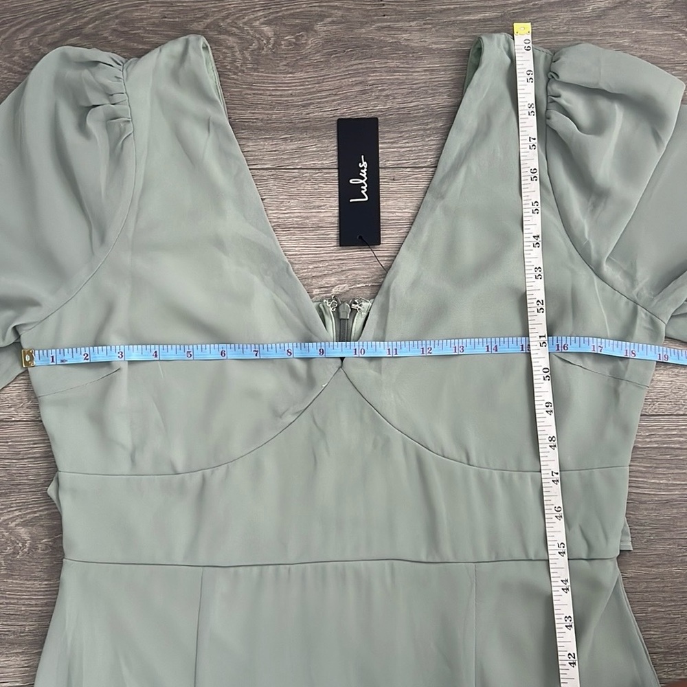 Lulus Tier Elegance Tiered Maxi Dress Large Sage Green Chiffon Long Sleeve *FLAW - Picture 10 of 12